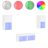 4 Piece TV Wall Cabinets with LED Lights White - Front View