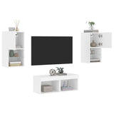 4 Piece TV Wall Cabinets with LED Lights White - 45-Degree Angle