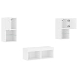 4 Piece TV Wall Cabinets with LED Lights White - Rear View