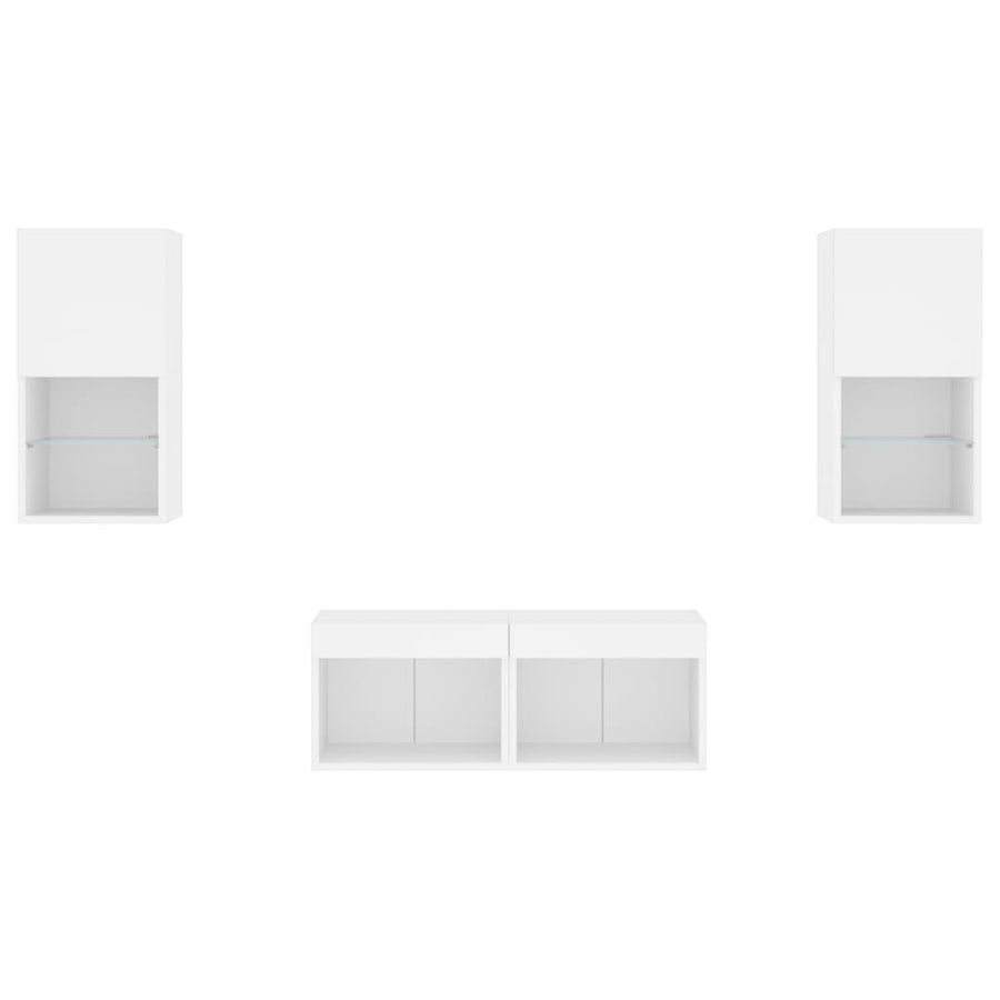4 Piece TV Wall Cabinets with LED Lights White