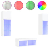 4 Piece TV Wall Cabinets with LED Lights White - Front View