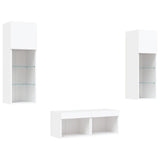 4 Piece TV Wall Cabinets with LED Lights White - Side View