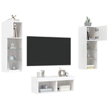 4 Piece TV Wall Cabinets with LED Lights White - 45-Degree Angle