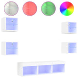 7 Piece TV Wall Units with LED White Engineered Wood