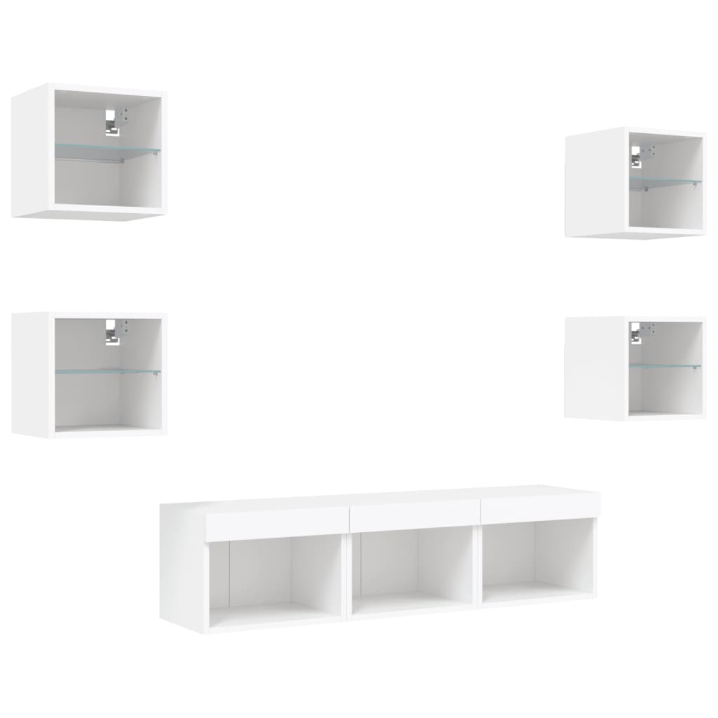 7 Piece TV Wall Units with LED White Engineered Wood