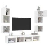 8 Piece TV Wall Units with LED White Engineered Wood