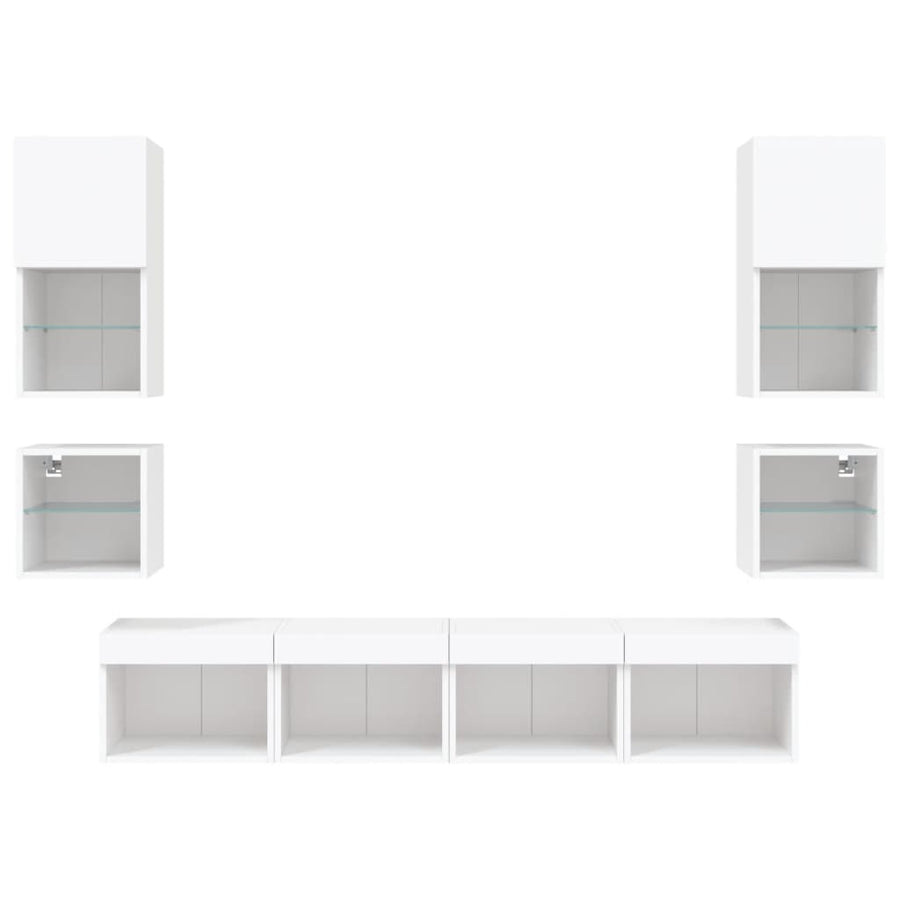 8 Piece TV Wall Units with LED White Engineered Wood
