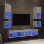 8 Piece TV Wall Units with LED White Engineered Wood