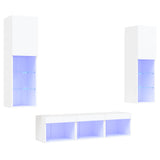 5 Piece TV Wall Units with LED White Engineered Wood - Front View