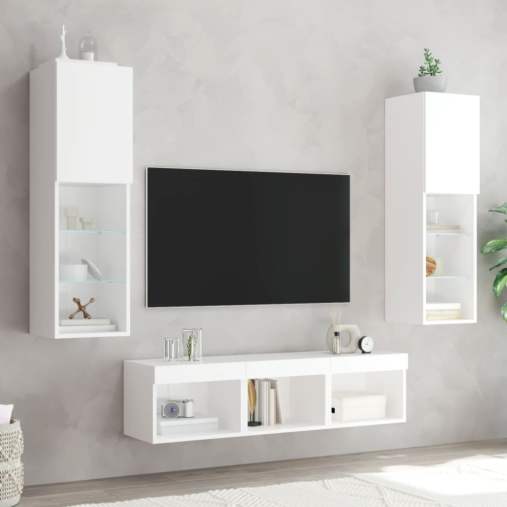 5 Piece TV Wall Units with LED White Engineered Wood