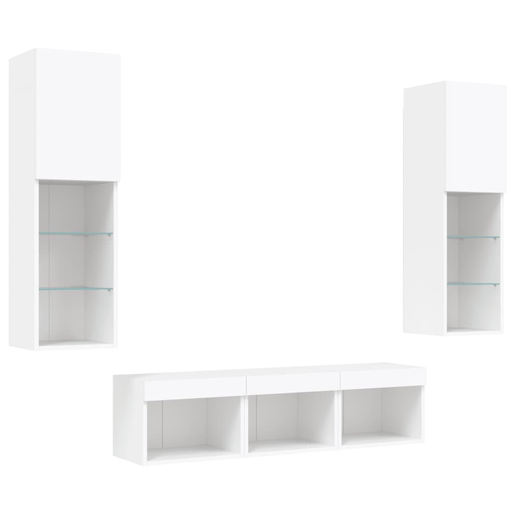 5 Piece TV Wall Units with LED White Engineered Wood