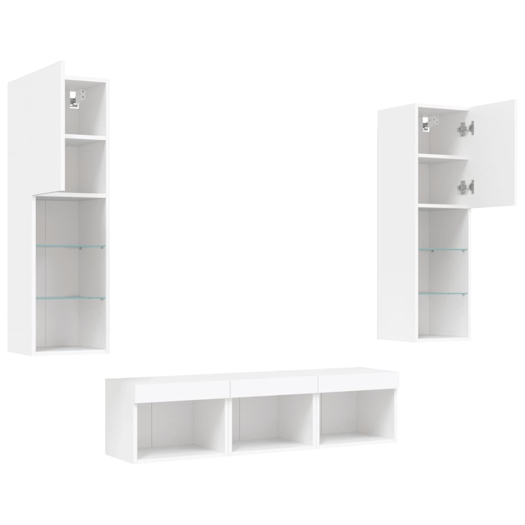 5 Piece TV Wall Units with LED White Engineered Wood