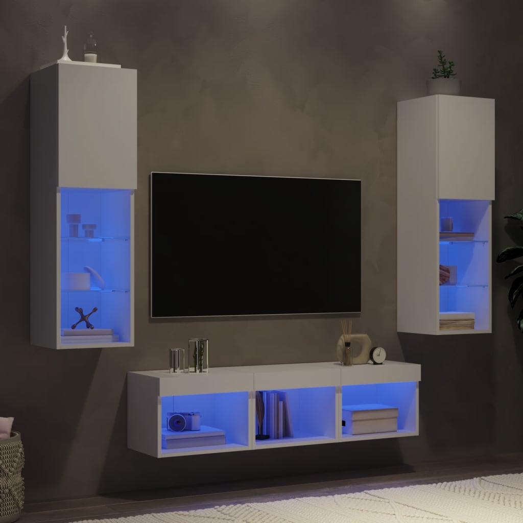 5 Piece TV Wall Units with LED White Engineered Wood