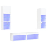 6 Piece TV Wall Units with LED White Engineered Wood - Front View