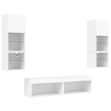 6 Piece TV Wall Units with LED White Engineered Wood - 45-Degree Angle