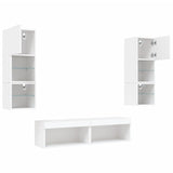 6 Piece TV Wall Units with LED White Engineered Wood