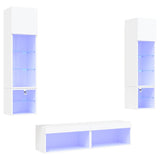 6 Piece TV Wall Units with LED White Engineered Wood - Front View
