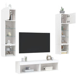 6 Piece TV Wall Units with LED White Engineered Wood - Top-Down View
