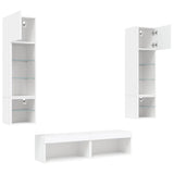 6 Piece TV Wall Units with LED White Engineered Wood - Rear View