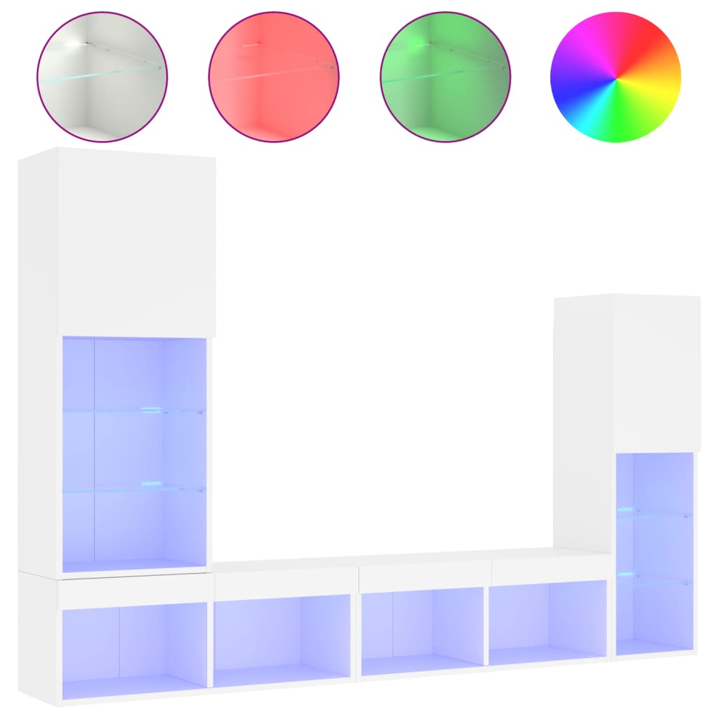 4 Piece TV Wall Units with LED White Engineered Wood