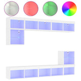 8 Piece TV Wall Units with LED White Engineered Wood - Front View