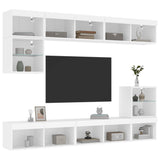 8 Piece TV Wall Units with LED White Engineered Wood - 45-Degree Angle