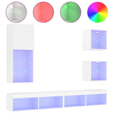 5 Piece TV Wall Units with LED White Engineered Wood - Front View