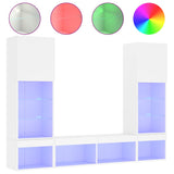 5 Piece TV Wall Units with LED White Engineered Wood - Front View