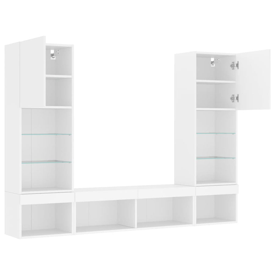 5 Piece TV Wall Units with LED White Engineered Wood