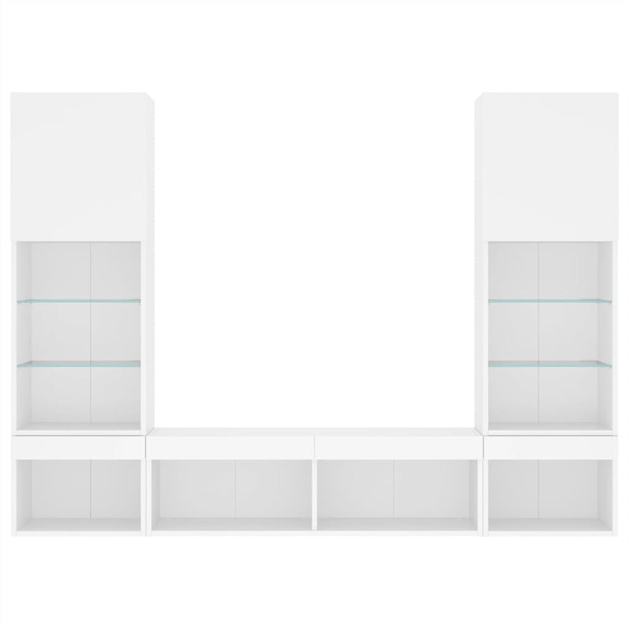 5 Piece TV Wall Units with LED White Engineered Wood