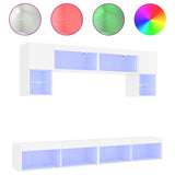 6 Piece TV Wall Units with LED White Engineered Wood - Front View