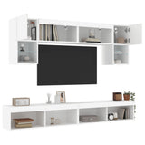 6 Piece TV Wall Units with LED White Engineered Wood - 45-Degree Angle