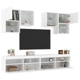 6 Piece TV Wall Cabinet Set with LED Lights White - 45-Degree Angle