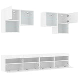 6 Piece TV Wall Cabinet Set with LED Lights White - Rear View