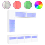 7 Piece TV Wall Cabinet Set with LED Lights White - Front View