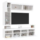 7 Piece TV Wall Cabinet Set with LED Lights White - 45-Degree Angle