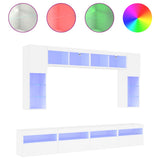 8 Piece TV Wall Cabinet Set with LED Lights White - Front View
