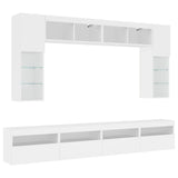 8 Piece TV Wall Cabinet Set with LED Lights White - Side View