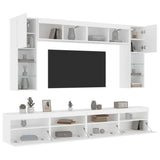 8 Piece TV Wall Cabinet Set with LED Lights White - 45-Degree Angle