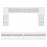 8 Piece TV Wall Cabinet Set with LED Lights White - Close-Up Angle