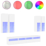 7 Piece TV Wall Cabinet Set with LED Lights White - Front View