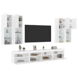 7 Piece TV Wall Cabinet Set with LED Lights White - 45-Degree Angle