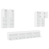 7 Piece TV Wall Cabinet Set with LED Lights White