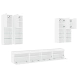 7 Piece TV Wall Cabinet Set with LED Lights White - Rear View