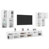 7 Piece TV Wall Cabinet Set with LED Lights White - 45-Degree Angle