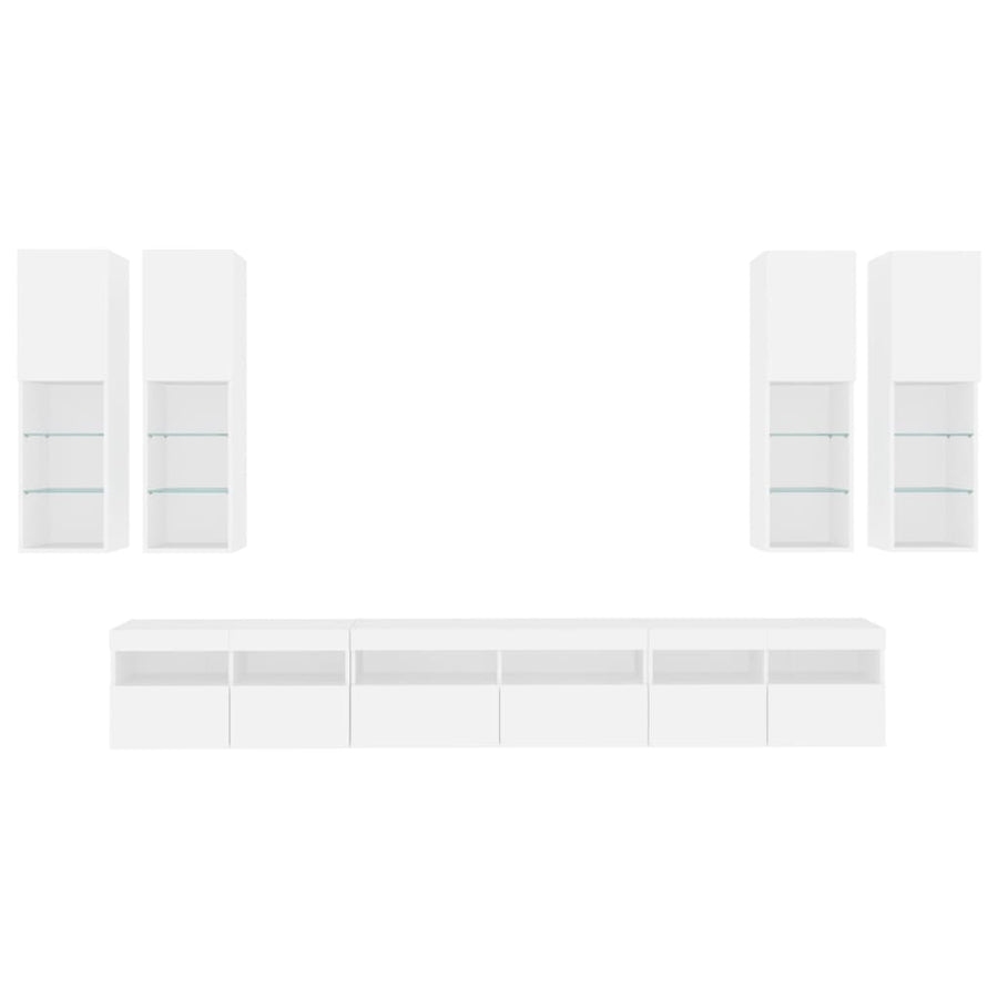 7 Piece TV Wall Cabinet Set with LED Lights White