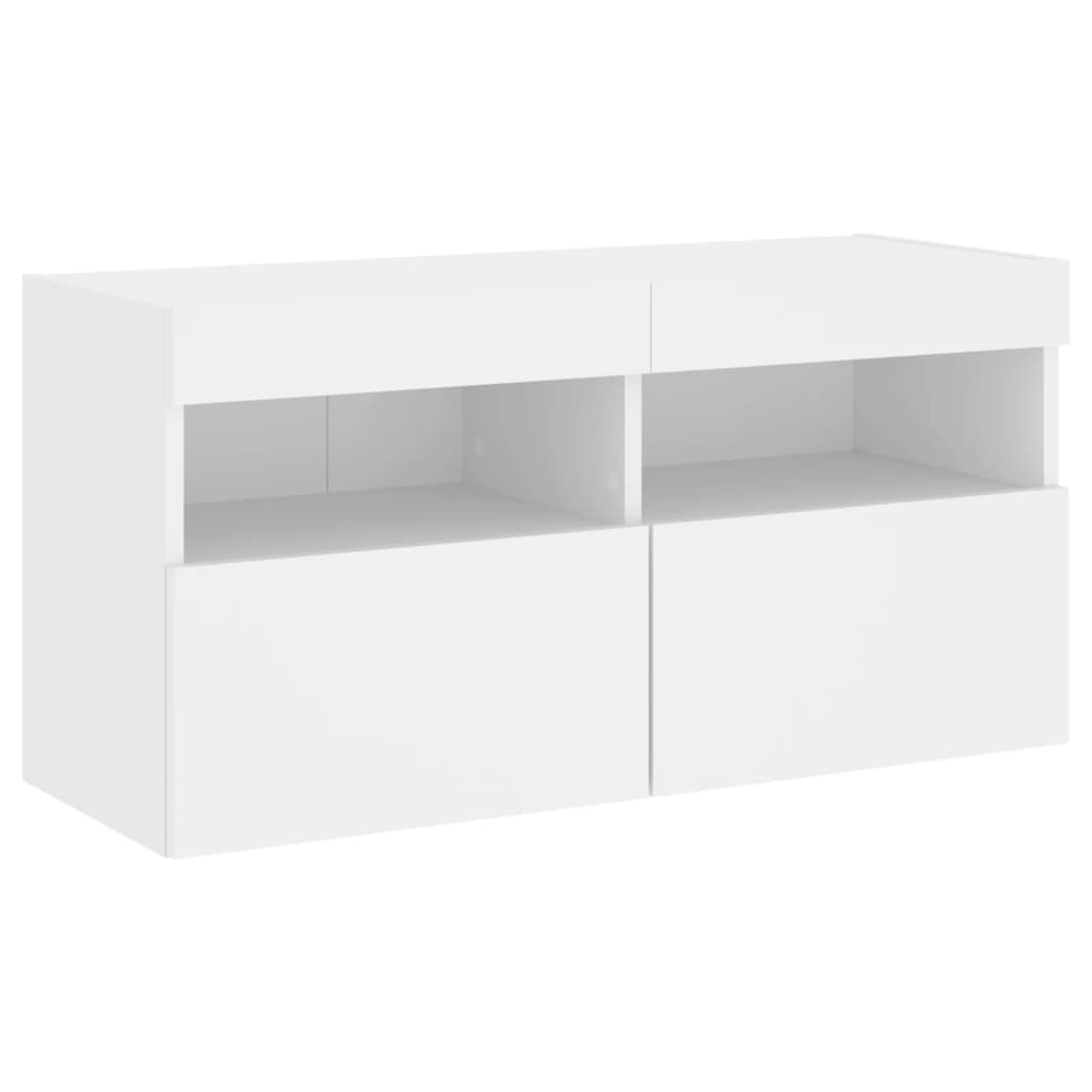7 Piece TV Wall Cabinet Set with LED Lights White