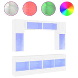 6 Piece TV Wall Cabinet Set with LED Lights White - Front View