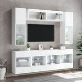 6 Piece TV Wall Cabinet Set with LED Lights White - Top-Down View