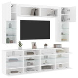 6 Piece TV Wall Cabinet Set with LED Lights White - 45-Degree Angle